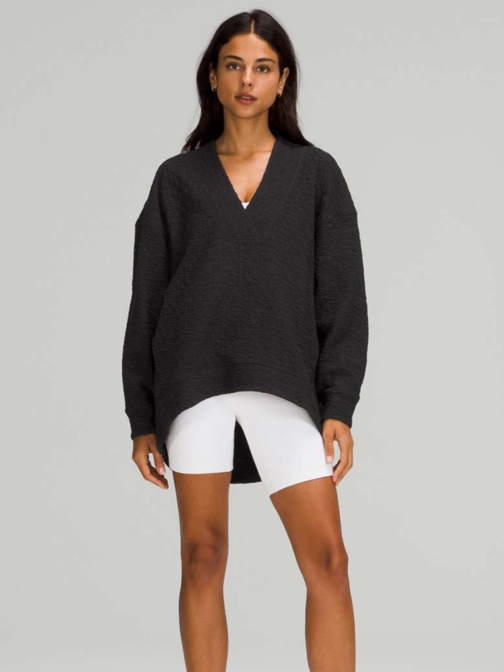 Lululemon Athletica Black Rippled V-Neck Pullover Sweatshirt